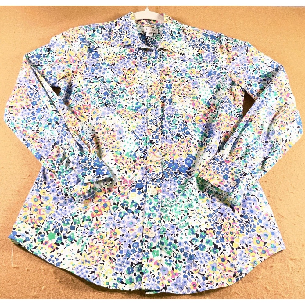 J.Crew Re-Imagined Floral Cotton Button Down Shirt Womens PXS Blue Multi Color